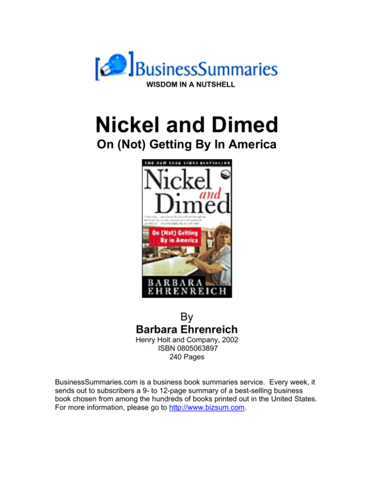 Ebook Nickel and Dimed On Not Getting By in America 20th Anniversary Edition.pptx