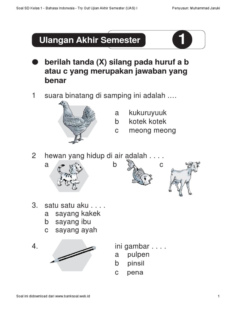 Soal Bahasa Indonesia Kelas 1 Semester 1.docx