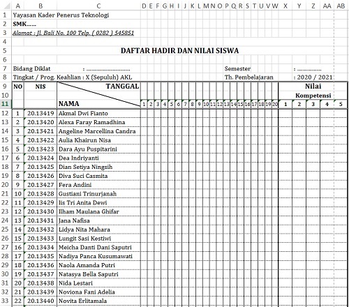 DAFTAR HADIR SISWA UNTUK GURU MAPEL.xlsx