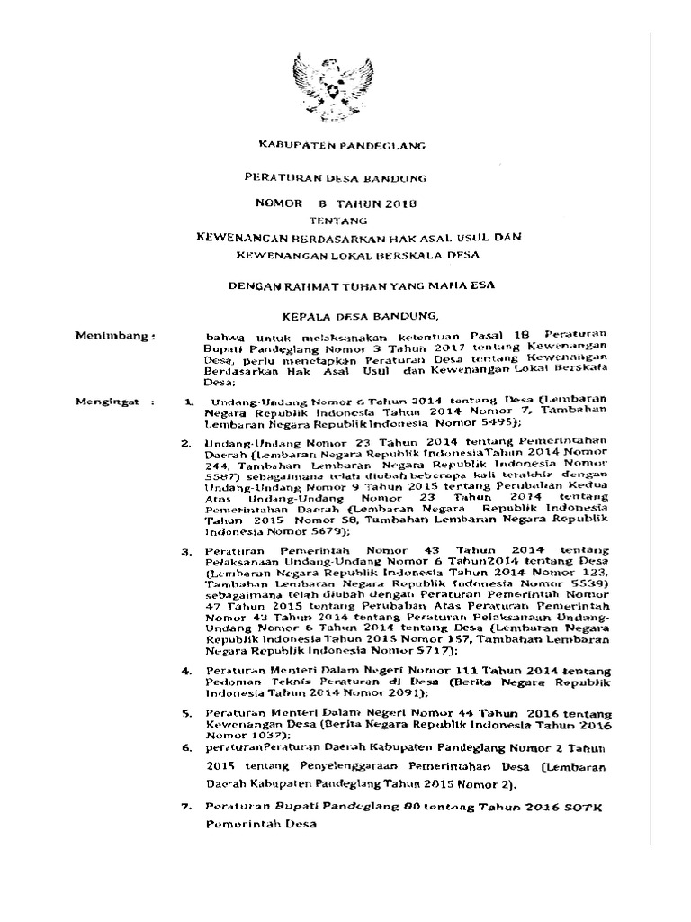 Peraturan Bupati Mojokerto Nomor 54 Tahun 2018 tentang Daftar Kewenangan Desa Berdasarkan Hak Asal Usul dan Kewenangan Lokal Berskala Desa.pdf